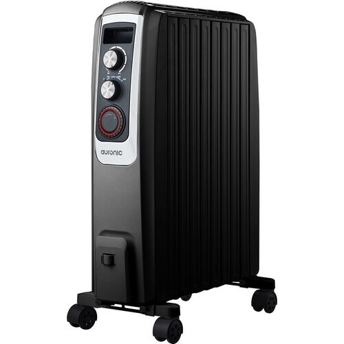 Tweedekans Auronic Elektrische Kachel – Olieradiator Met Thermostaat En Timer – 2000W – Compact En Mobiel – 47,5 x 26 x 67 cm – Zwart