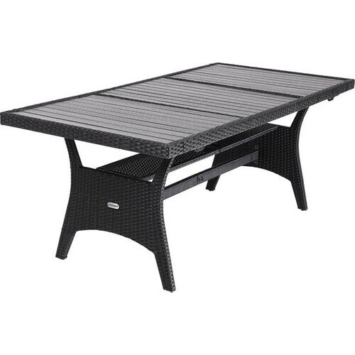 Tweedekans Casaria Tuintafel – Polyrattan & WPC Tafelblad – Verstelbare Poten – 190 x 90 x 75 cm – Zwart