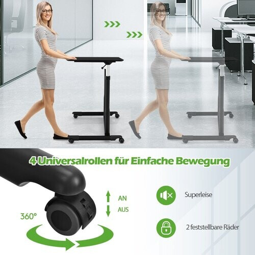 Tweedekans Coast laptop -computertabel met 4 rollenhoogte verstelbaar 95 x 52 x 70 - 107 cm zwart
