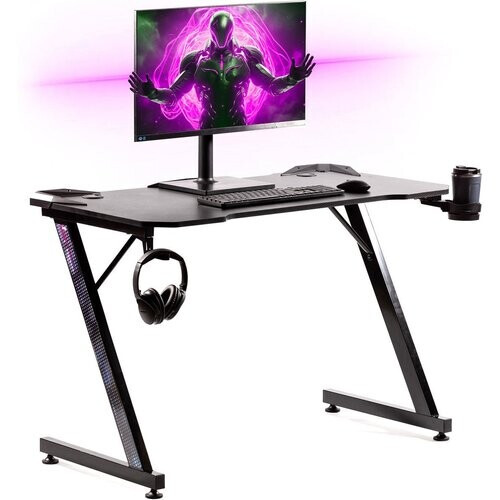 Tweedekans Gadgy Game Bureau Carbon - Gaming Bureau 110 CM Breed - Gaming Desk met Carbon Details - Gaming Tafel met Koptelefoonhouder, bekerhouder & kabeltunnel - Level Up Gamen met Gadgy - Zwart Carbon