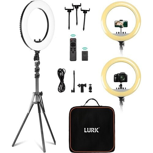 Tweedekans LURK Ringlamp – Verstelbaar - Smartphonehouder – 50 W – 45 x 45 x 230 cm – Zwart