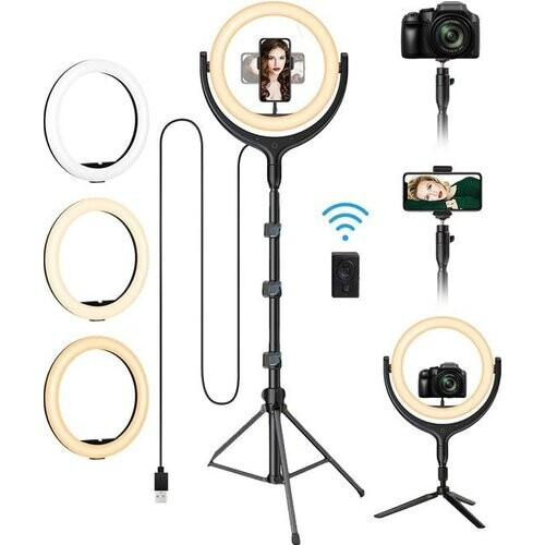 Tweedekans LURK ringlicht studioset 12 inch PRO met verstelbaar statief, microfoon en afstandsbediening voor camera en smartphone zwart
