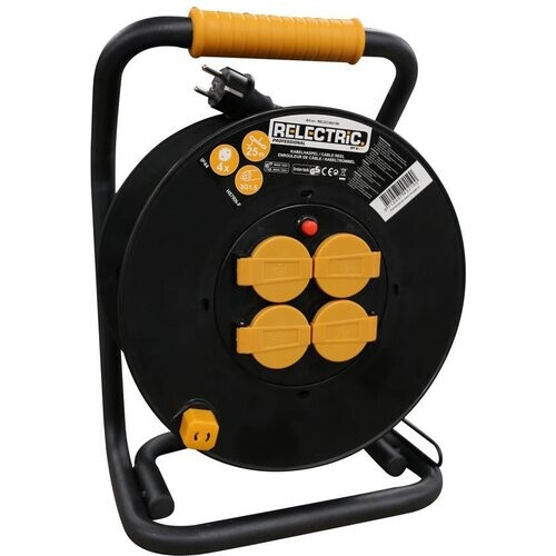 Tweedekans Relectric Kabelhaspel 25m - 4 stopcontacten – 3000W - Met oprolknop - Randaarde - IP44 - geschikt voor buitengebruik