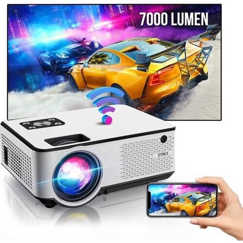 Tweedekans Strex Beamer - HD 1920x1080P - 7000 Lumen - Streamen Vanaf Je Telefoon Met WiFi - Mini Projector - Incl. 100" Projectiescherm
